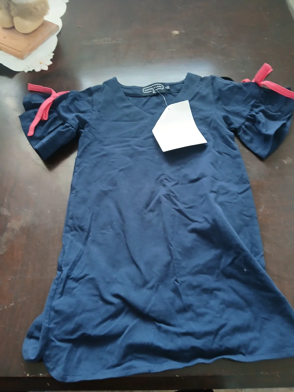 Gymboree Navy Dress with Pink Sleeve Bows
